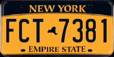 NY license plate FCT7381