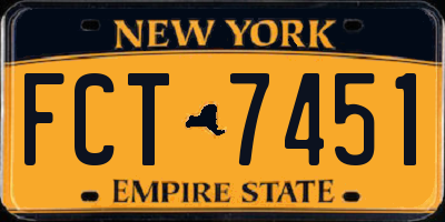 NY license plate FCT7451
