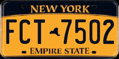 NY license plate FCT7502
