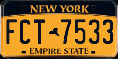 NY license plate FCT7533