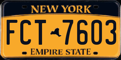 NY license plate FCT7603