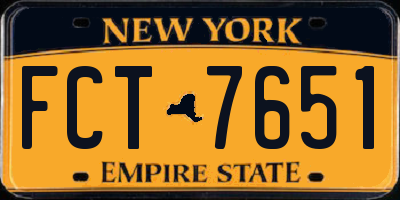 NY license plate FCT7651