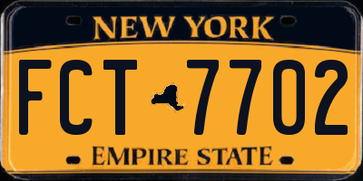 NY license plate FCT7702
