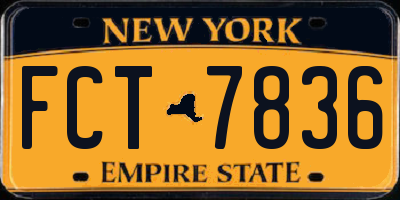 NY license plate FCT7836