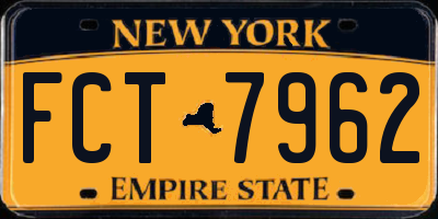 NY license plate FCT7962