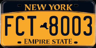 NY license plate FCT8003