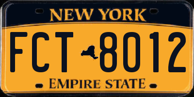 NY license plate FCT8012