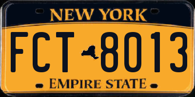 NY license plate FCT8013