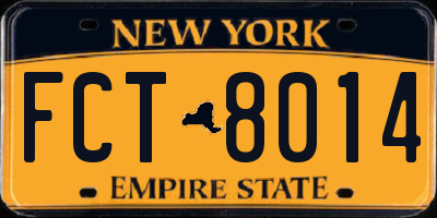 NY license plate FCT8014