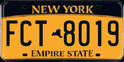 NY license plate FCT8019