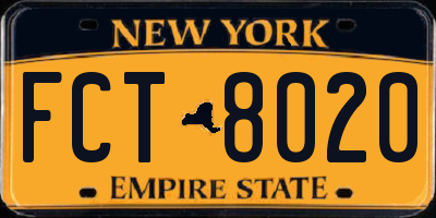 NY license plate FCT8020