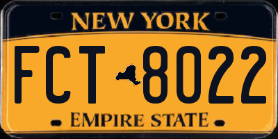 NY license plate FCT8022