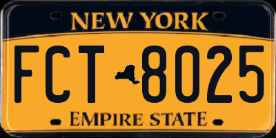 NY license plate FCT8025