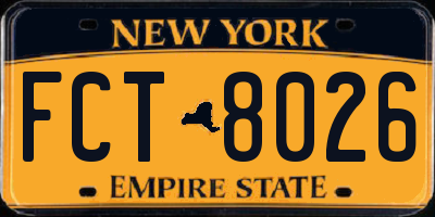 NY license plate FCT8026