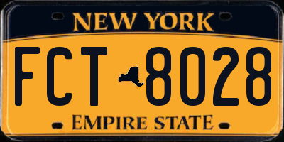 NY license plate FCT8028