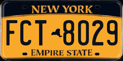 NY license plate FCT8029