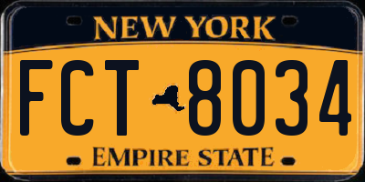NY license plate FCT8034