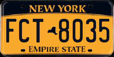 NY license plate FCT8035