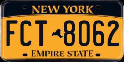 NY license plate FCT8062