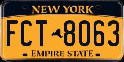NY license plate FCT8063