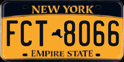 NY license plate FCT8066