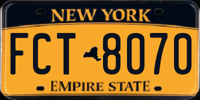 NY license plate FCT8070