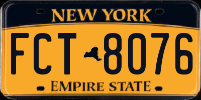 NY license plate FCT8076