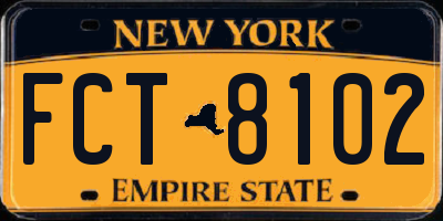 NY license plate FCT8102
