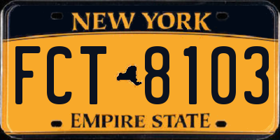 NY license plate FCT8103