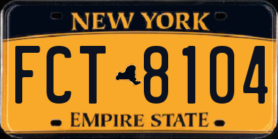 NY license plate FCT8104
