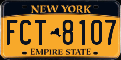 NY license plate FCT8107