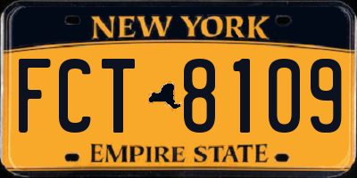 NY license plate FCT8109