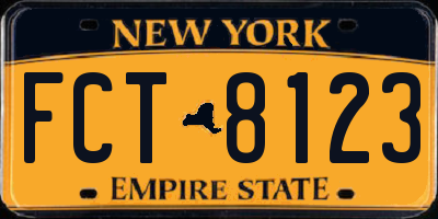 NY license plate FCT8123