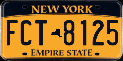 NY license plate FCT8125
