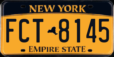 NY license plate FCT8145