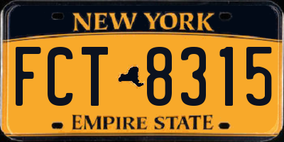 NY license plate FCT8315