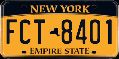 NY license plate FCT8401