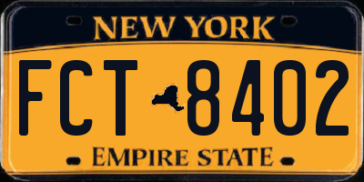 NY license plate FCT8402