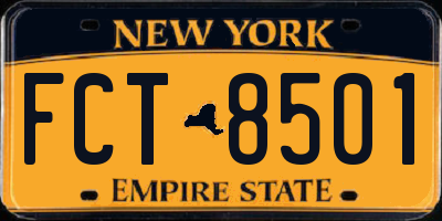 NY license plate FCT8501