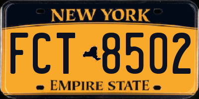 NY license plate FCT8502