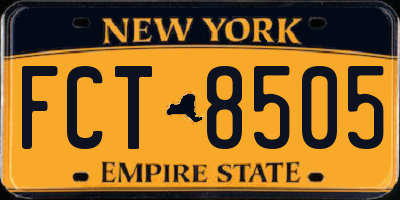 NY license plate FCT8505
