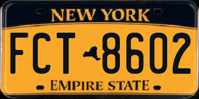 NY license plate FCT8602