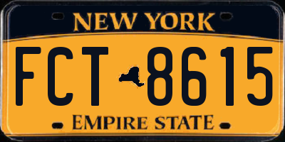 NY license plate FCT8615