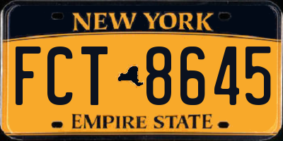 NY license plate FCT8645