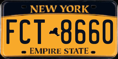 NY license plate FCT8660
