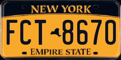 NY license plate FCT8670