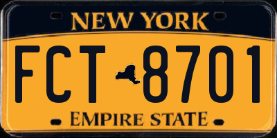 NY license plate FCT8701