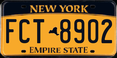 NY license plate FCT8902