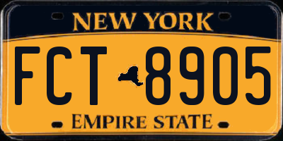 NY license plate FCT8905