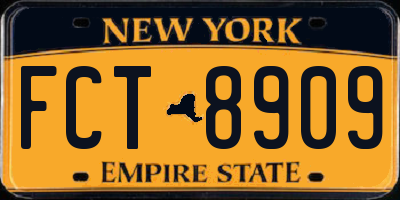 NY license plate FCT8909